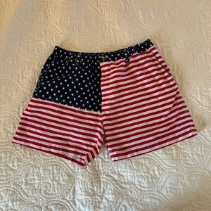 Chubbies Red and White Flat Front Shorts with Bold Design